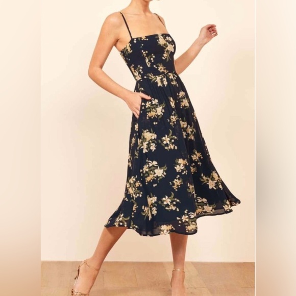 Reformation Dresses & Skirts - Reformation Navy Floral Midi Dress pre-owned